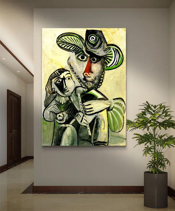 Fatherhood_1971,_A_Painting_by_Pablo_Picasso,_Framed_Canvas,_Multicolor