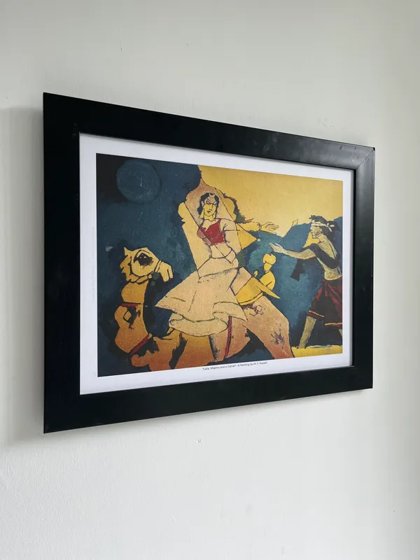 Radha-Krishna*_&_*Laila-Majnu_and_Camel*-Set_of_2_Paintings_by_M.F._Husain,_Framed,_Wall_Decor,_Multicolor