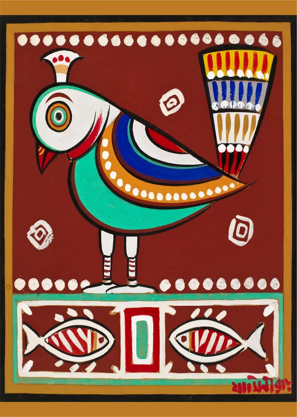 Bird_and_Fishes*,_A_Painting_by_Jamini_Roy,_Unframed_Canvas_Print,_Multicolor