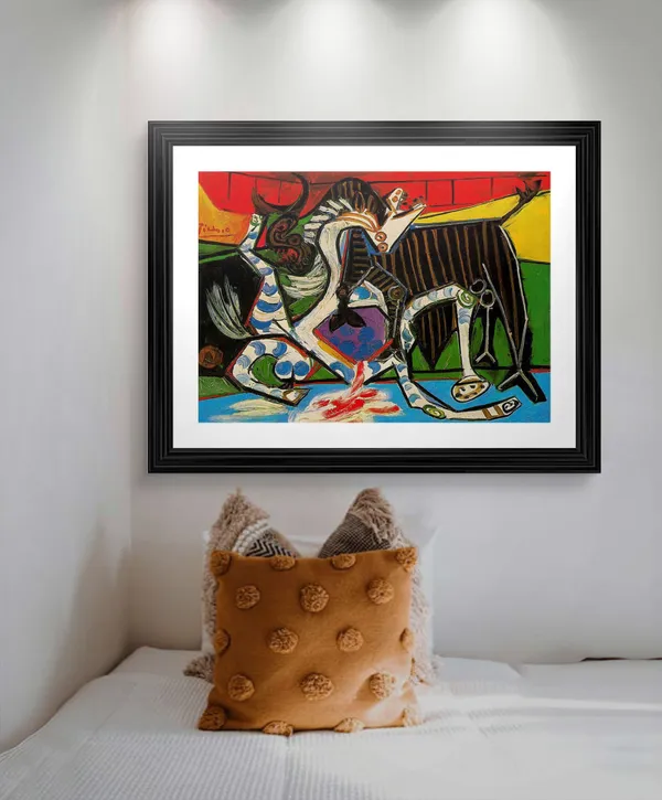Bullfight_2,_A_Painting_by_Pablo_Picasso,_Framed,_Wall_Decor,_Multicolor