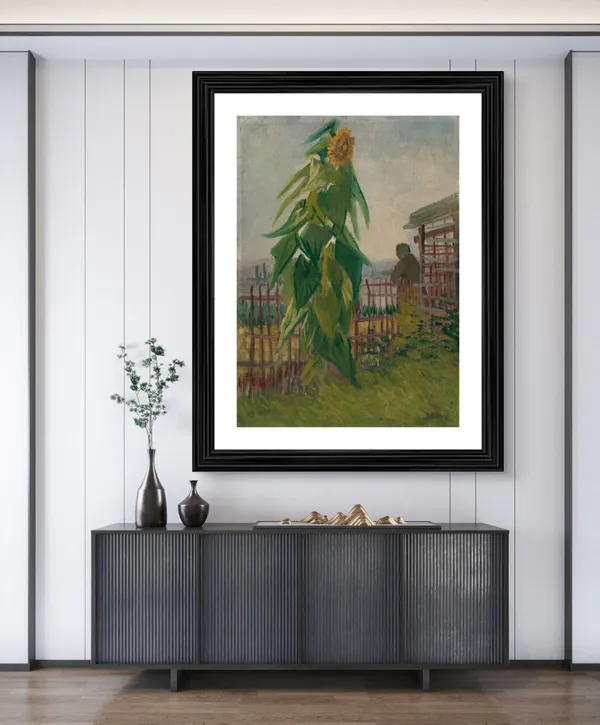 Allotment_with_Sunflower_1887,_A_Painting_by_Van_Gogh,_Framed,_Wall_Decor,_Multicolor