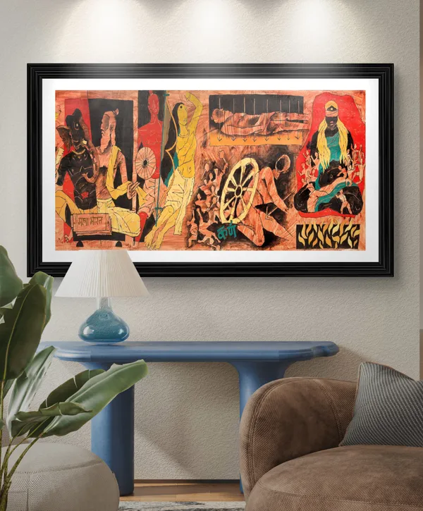 Mahabharat*_&_*Women*-_India_Series_Paintings_by_M.F._Husain,_Set_of_2,_Framed,_Wall_Decor,_Multicolor
