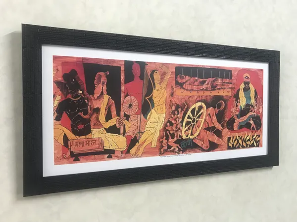 Mahabharat*_&_*Women*-_India_Series_Paintings_by_M.F._Husain,_Set_of_2,_Framed,_Wall_Decor,_Multicolor