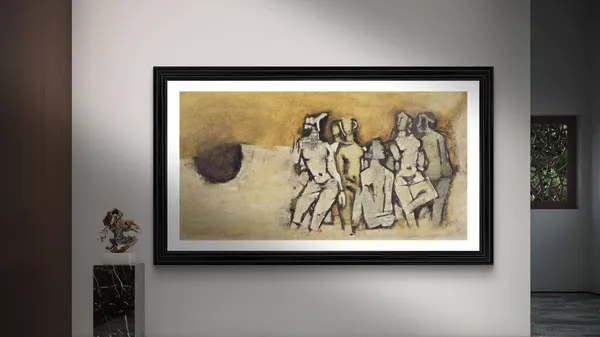 The_Community_(India_Series_Paintings)-_M.F._Husain's_Painting,_Framed,_Wall_Decor,_Multicolor