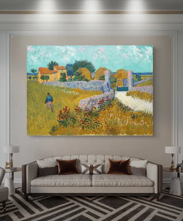 �Farmhouse_in_Provence_&_Sunset_at_Montmajour,_Framed,_Wall_D�cor,_Multicolor