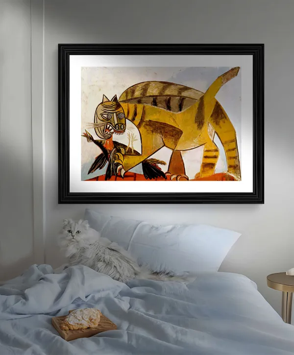 Cat-Devouring_A_Bird_1939,_A_Painting_by_Pablo_Picasso,_Framed,_Wall_Decor,_Multicolor