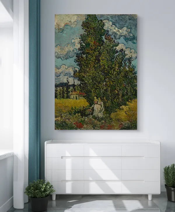 Cypresses_and_Women_&_Undergrowth,_Paintings_by_Van_Gogh,_Framed_Canvas,_Set_of_2,_Multicolor