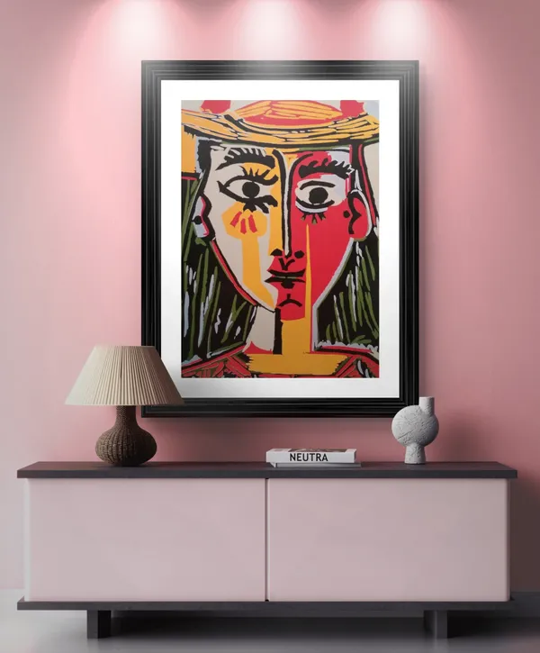 Head_of_A_Woman_in_A_Hat_1962,_A_Painting_by_Pablo_Picasso,_Framed,_Wall_Decor,_Multicolor