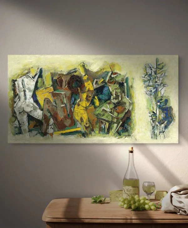 The_Women_(India_Series_Paintings)-_M.F._Husain's_Painting,_Framed_Canvas,_Wall_Decor,_Multicolor