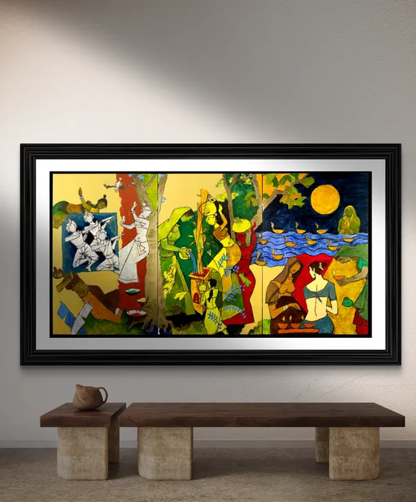 Culture*_&_*Festivals*-_India_Series_Paintings_by_M.F._Husain,_Set_of_2,_Framed,_Wall_Decor,_Multicolor