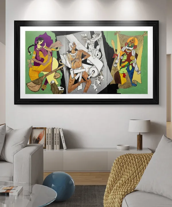 Culture*_&_*Festivals*-_India_Series_Paintings_by_M.F._Husain,_Set_of_2,_Framed,_Wall_Decor,_Multicolor