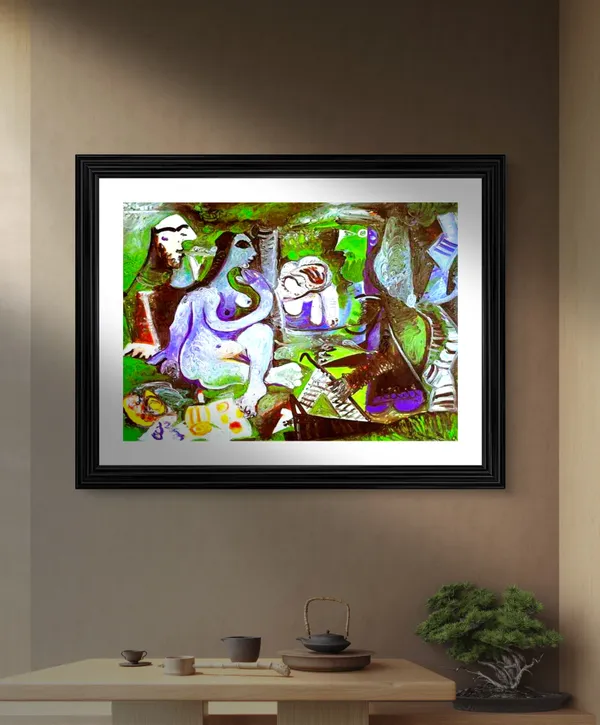 Luncheon_on_the_Grass_1961,_A_Painting_by_Pablo_Picasso,_Framed,_Wall_Decor,_Multicolor