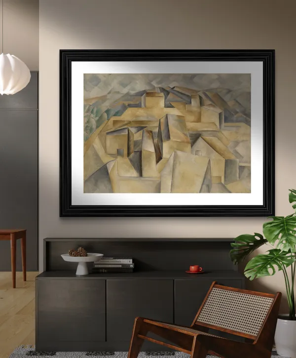 Houses_on_the_Hill_1909,_A_Painting_by_Pablo_Picasso,_Framed,_Wall_Decor,_Multicolor