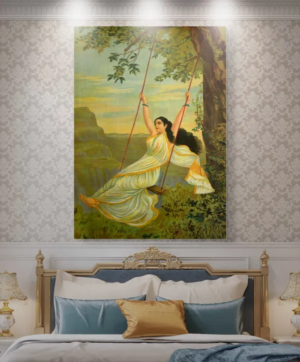 Rambha_and_Mohini,_Raja_Ravi_Varma_Paintings,_Set_of_2,_Framed_Canvas,_Multicolor