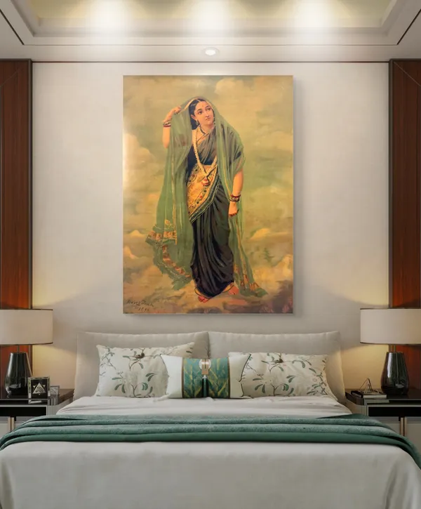 Rambha_and_Mohini,_Raja_Ravi_Varma_Paintings,_Set_of_2,_Framed_Canvas,_Multicolor