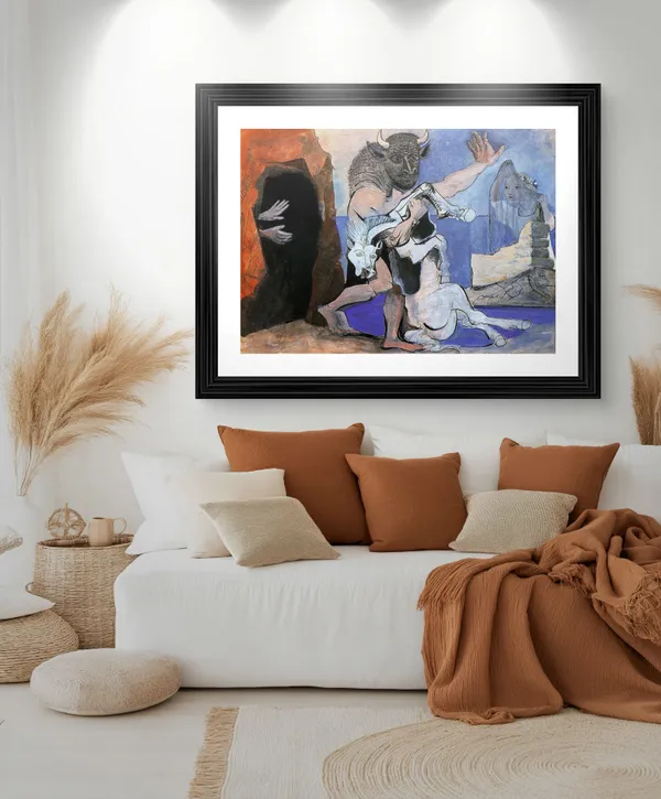 Minotaur_with_Dead_Mare_in_Front_of_A_Cave_1936_,_A_Painting_by_Pablo_Picasso,_Framed,_Wall_Decor,_Multicolor
