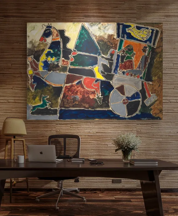 Village_Horse_and_the_Chariot-_M.F._Husain's_Painting,_Framed_Canvas,_Wall_Decor,_Multicolor