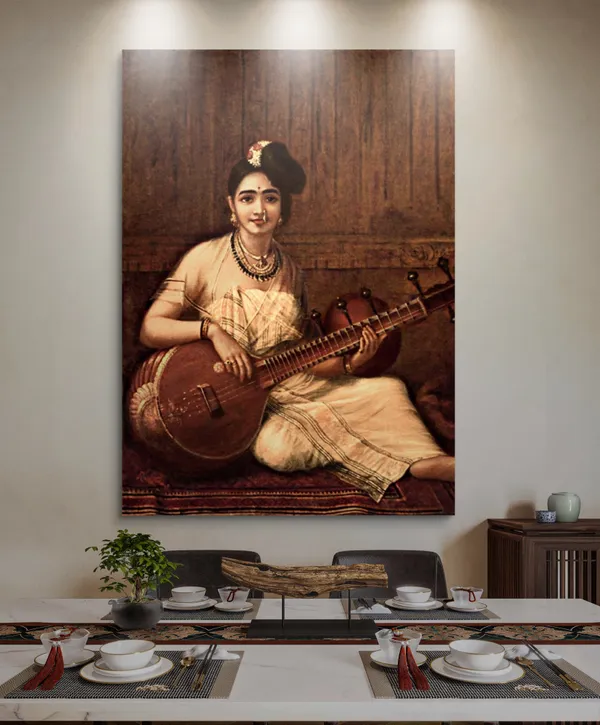 Malabar_Lady_with_Veena_1900,_A_Raja_Ravi_Varma_Painting,_Framed_Canvas,_Wall_Decor,_Multicolor