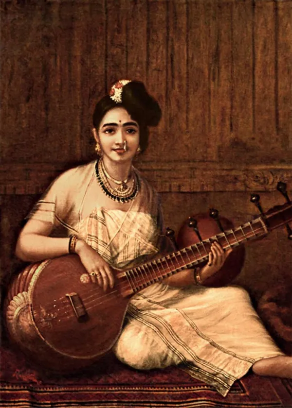 Malabar_Lady_with_Veena_1900,_A_Raja_Ravi_Varma_Painting,_Framed_Canvas,_Wall_Decor,_Multicolor