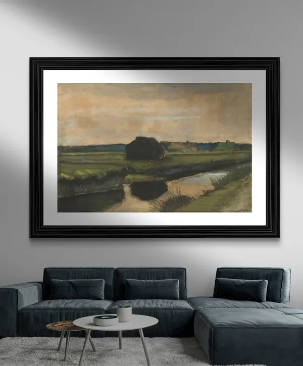 Stack_of_Peat_and_Farmhouses_1883,_A_Painting_by_Van_Gogh,_Framed,_Wall_Decor,_Multicolor