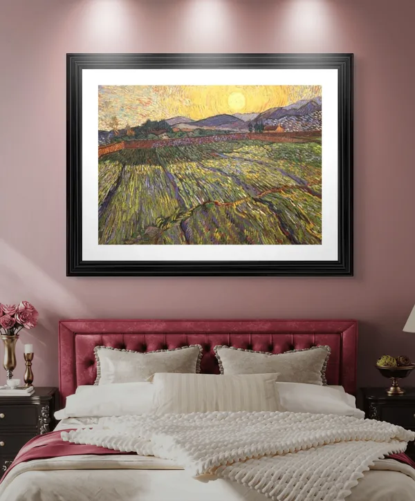 Wheat_Field_with_Rising_Sun_1889,_A_Painting_by_Van_Gogh,_Framed,_Wall_Decor,_Multicolor