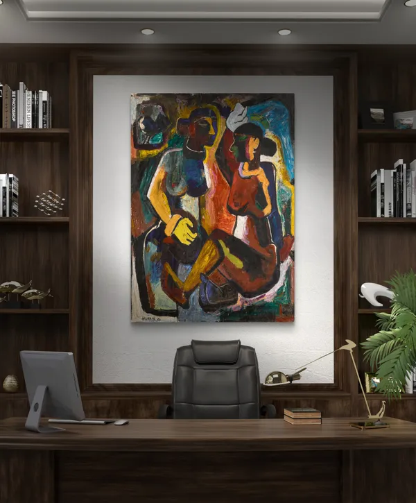 Maharashtriy_Women_(1950)-_M.F._Husain's_Painting,_Framed_Canvas,_Wall_Decor,_Multicolor