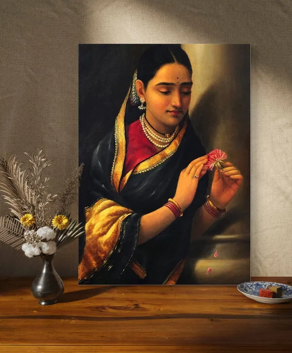 Mahashtrian_Lady_&_A_Stolen_Meeting,_Raja_Ravi_Varma_Paintings,_Set_of_2,_Framed_Canvas,_Multicolor