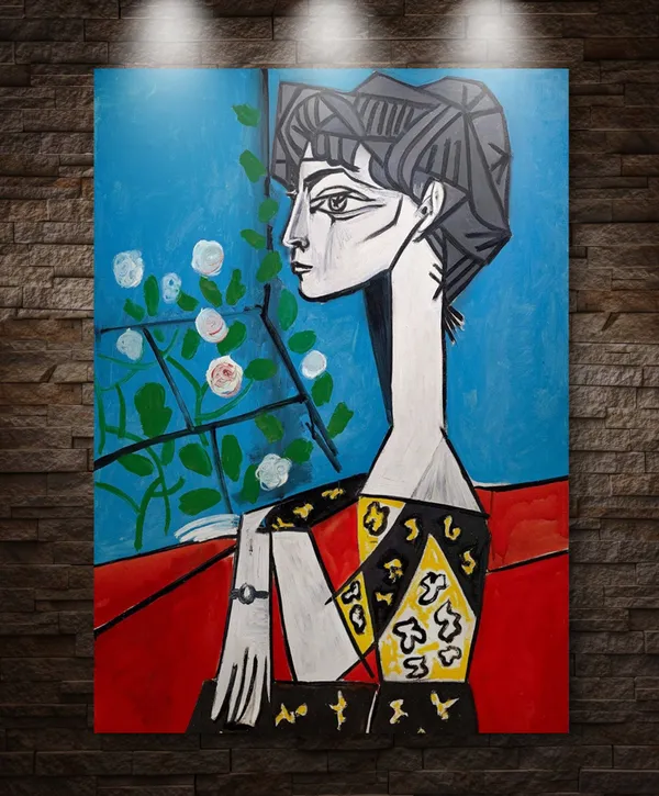 Jacqueline_with_Flowers,_1954,_A_Painting_by_Pablo_Picasso,_Framed_Canvas,_Wall_Decor,_Multicolor