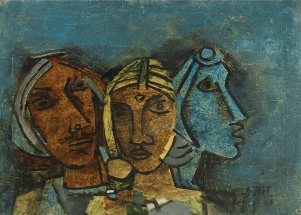 Three_Ladies_(Rajasthan)_(1963)-_M.F._Husain's_Painting,_Framed_Canvas,_Wall_Decor,_Multicolor