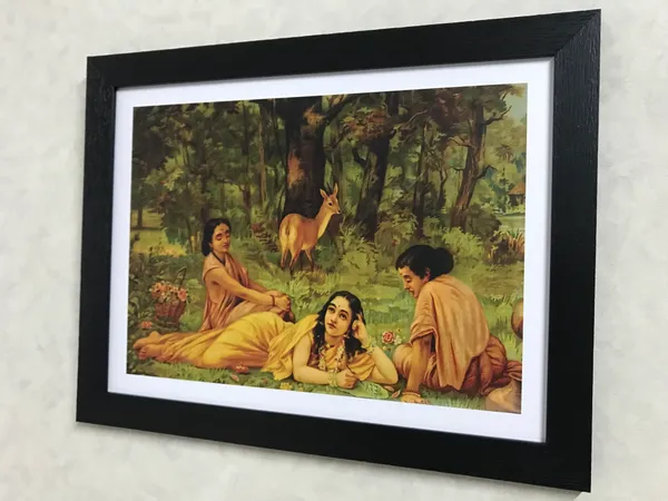 Shakuntala_Writing_a_Loveletter_to_Dushyant,_Raja_Ravi_Varma_Paintings,_Set_of_2,_Framed,_Multicolor
