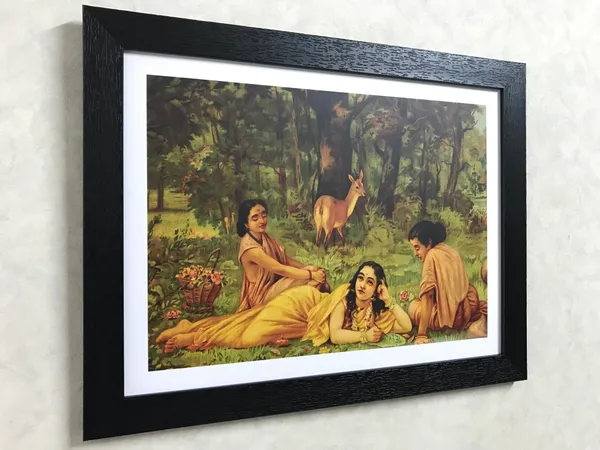 Shakuntala_Writing_a_Loveletter_to_Dushyant,_Raja_Ravi_Varma_Paintings,_Set_of_2,_Framed,_Multicolor