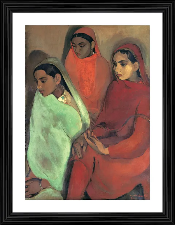 Three_Girls_(1935)_-_A_Painting_by_Amrita_Sher-Gil,_Wall_Decor,_Framed,_Multicolor