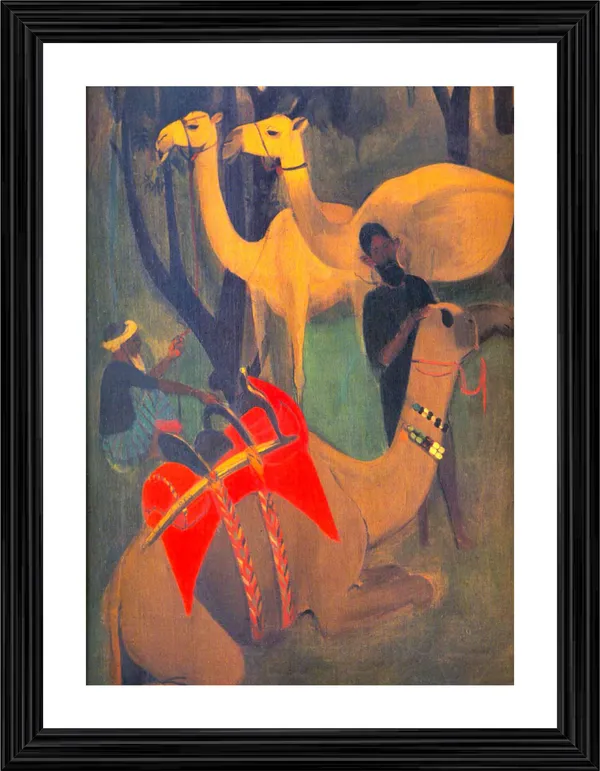 Camels_-_A_Painting_by_Amrita_Sher-Gil,_Wall_Decor,_Framed,_Multicolor