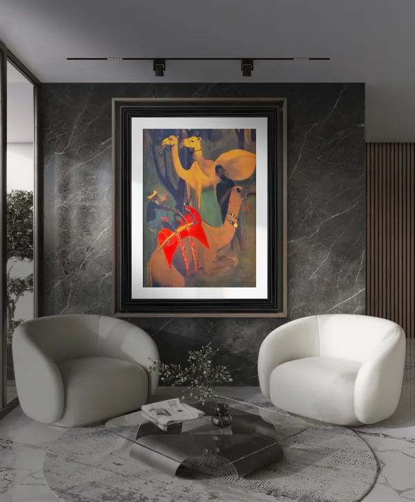 Camels_-_A_Painting_by_Amrita_Sher-Gil,_Wall_Decor,_Framed,_Multicolor