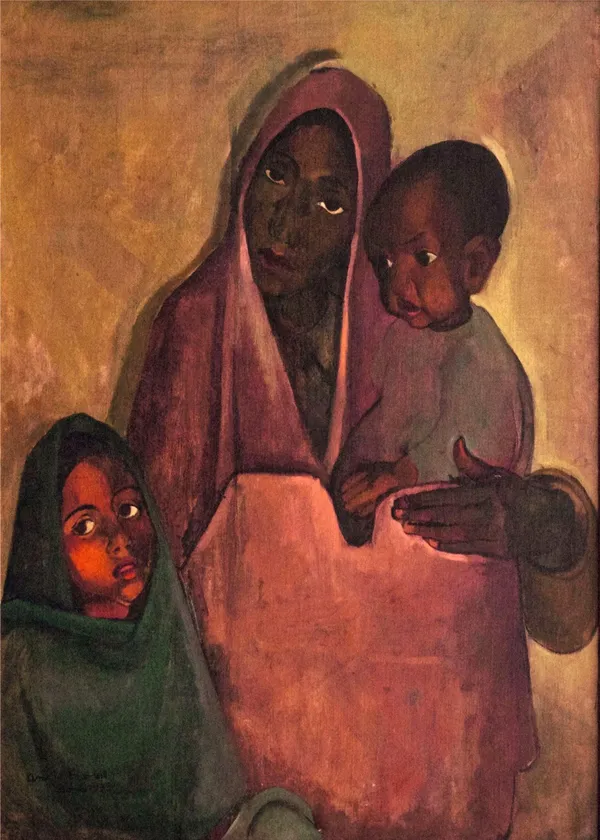 Tribal_Family_-_A_Painting_by_Amrita_Sher-Gil,_Wall_Decor,_Framed_Canvas,_Multicolor