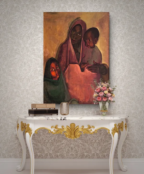 Tribal_Family_-_A_Painting_by_Amrita_Sher-Gil,_Wall_Decor,_Framed_Canvas,_Multicolor