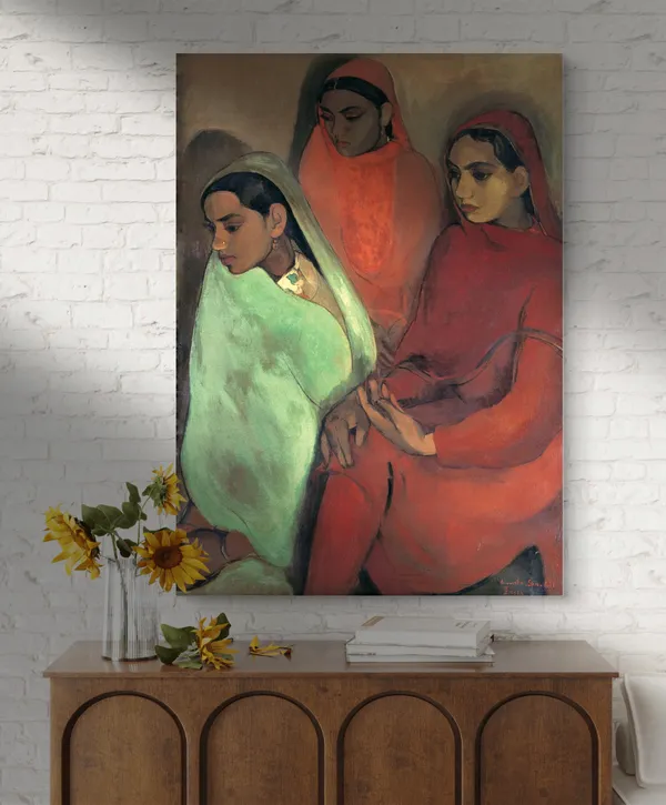 Three_Girls_(1935)_-_A_Painting_by_Amrita_Sher-Gil,_Wall_Decor,_Framed_Canvas,_Multicolor