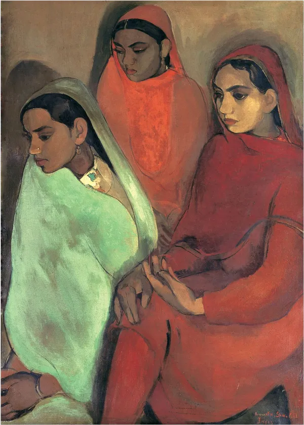 Three_Girls_(1935)_-_A_Painting_by_Amrita_Sher-Gil,_Wall_Decor,_Framed_Canvas,_Multicolor