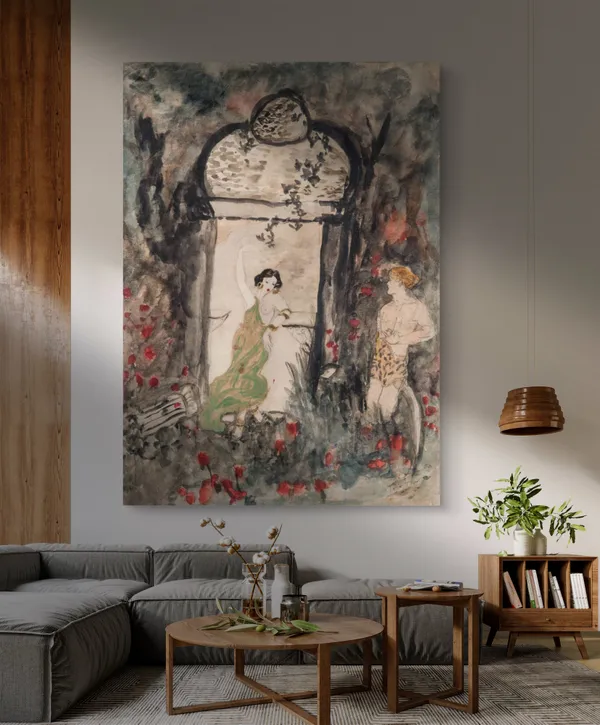Lovers_in_the_Garden_-_A_Painting_by_Amrita_Sher-Gil,_Wall_Decor,_Framed_Canvas,_Multicolor