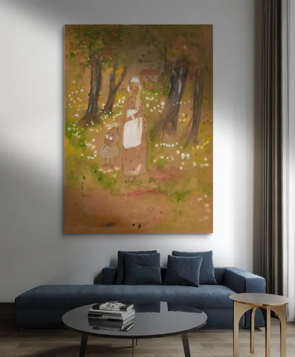 Mother_and_Child_in_the_Garden_-_A_Painting_by_Amrita_Sher-Gil,_Wall_Decor,_Framed_Canvas,_Multicolor
