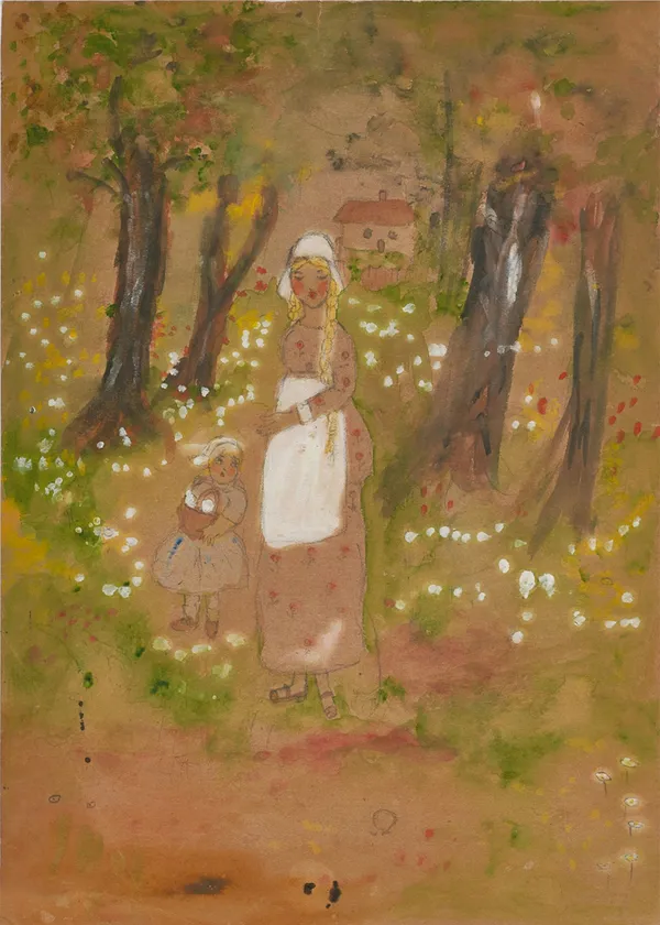 Mother_and_Child_in_the_Garden_-_A_Painting_by_Amrita_Sher-Gil,_Wall_Decor,_Framed_Canvas,_Multicolor