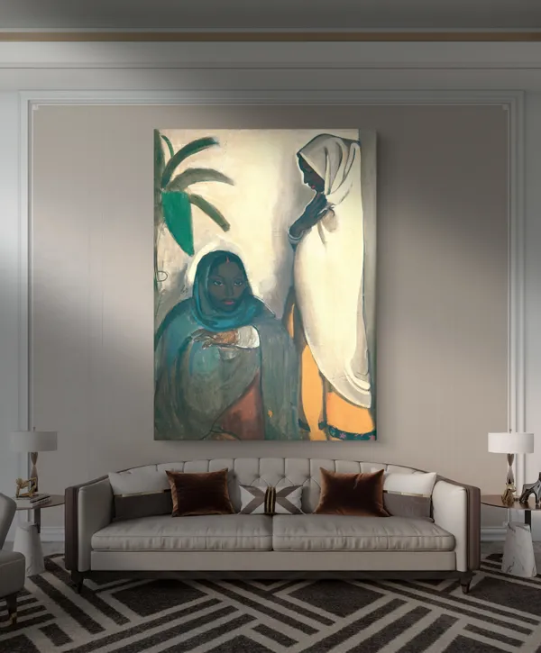 Two_Girls_-_A_Painting_by_Amrita_Sher-Gil,_Wall_Decor,_Framed_Canvas,_Multicolor