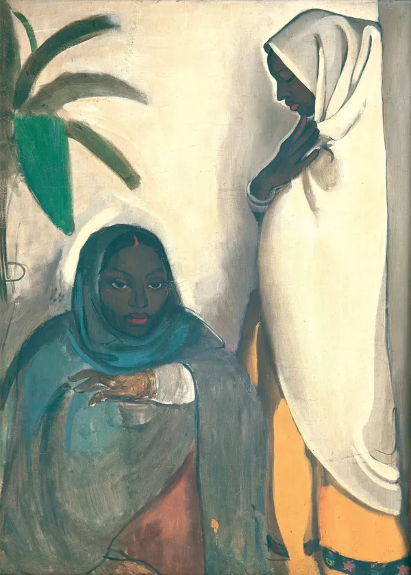 Two_Girls_-_A_Painting_by_Amrita_Sher-Gil,_Wall_Decor,_Framed_Canvas,_Multicolor