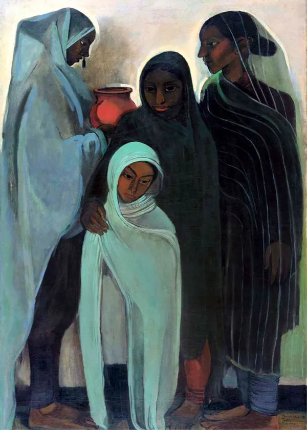 Four_Girls_-_A_Painting_by_Amrita_Sher-Gil,_Wall_Decor,_Framed_Canvas,_Multicolor