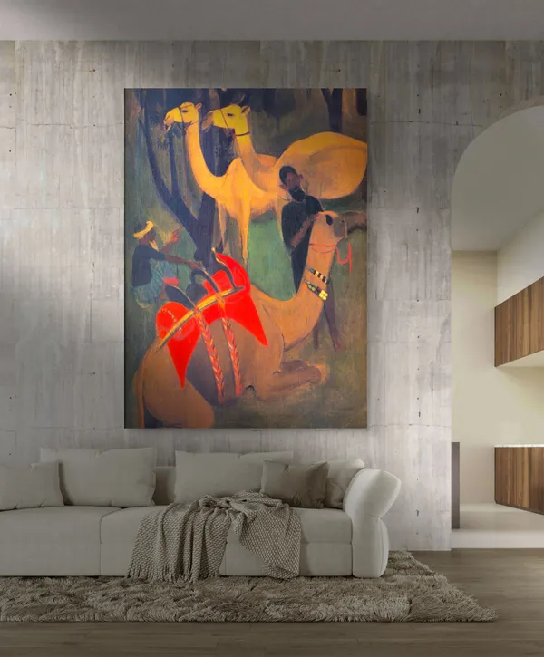 Camels_-_A_Painting_by_Amrita_Sher-Gil,_Wall_Decor,_Framed_Canvas,_Multicolor