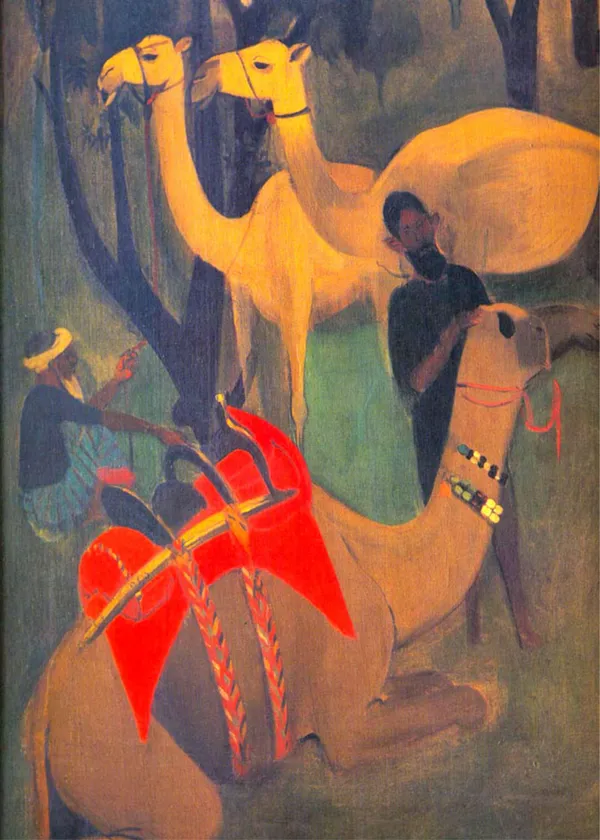 Camels_-_A_Painting_by_Amrita_Sher-Gil,_Wall_Decor,_Framed_Canvas,_Multicolor