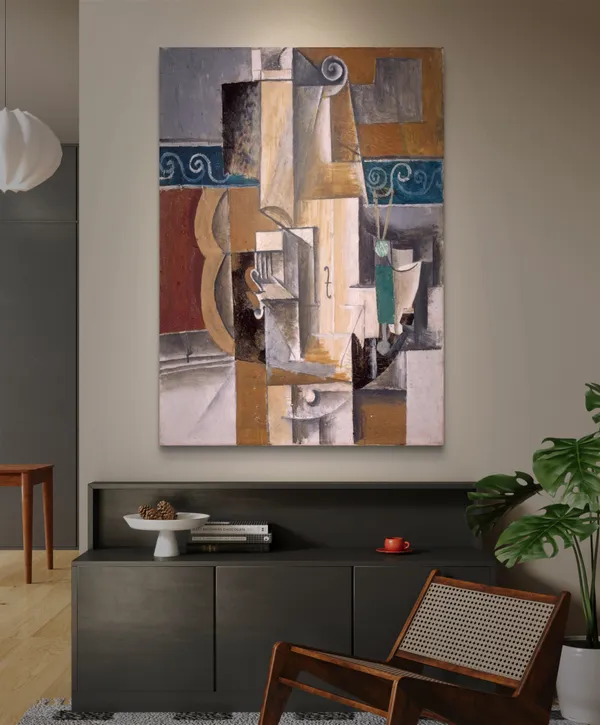 Guitar_and_Violin_1912,_A_Painting_by_Pablo_Picasso,_Framed_Canvas,_Wall_Decor,_Multicolor