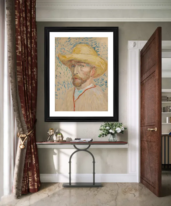 Self-Portrait_with_Straw_Hat_1886,_A_Painting_by_Van_Gogh,_Framed,_Wall_Decor,_Multicolor