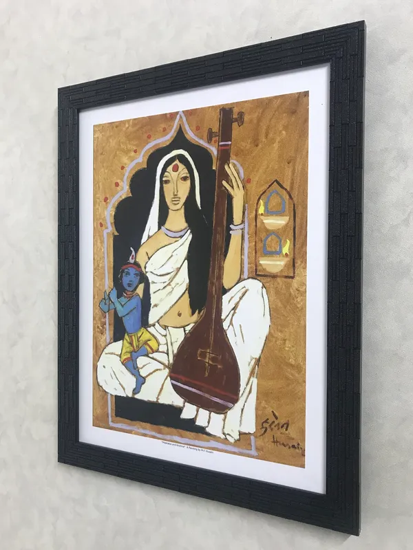 Goddess_Durga*_&_*Meerabai_and_Krishna*-Set_of_2_Paintings_by_M.F._Husain,_Framed,_Wall_Decor,_Multicolor
