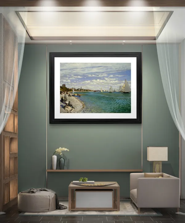 Beach_@_Pourville-2_(1882),_A_Painting_by_Claude_Monet,_Wall_D�cor,_Framed,_Multicolor